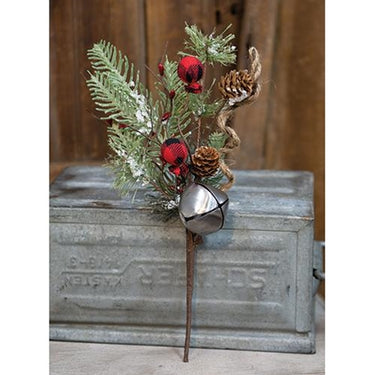 Buffalo Gingham Country Holiday Pick w/Bell, 13
